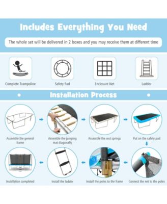 8 x 14 Feet Rectangular Recreational Trampoline with Safety Enclosure Net and Ladder