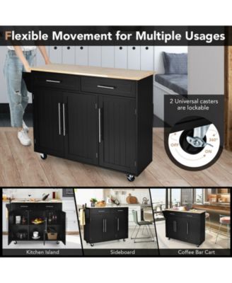 Kitchen Island Trolley Wood Top Rolling Storage Cabinet Cart with Knife Block