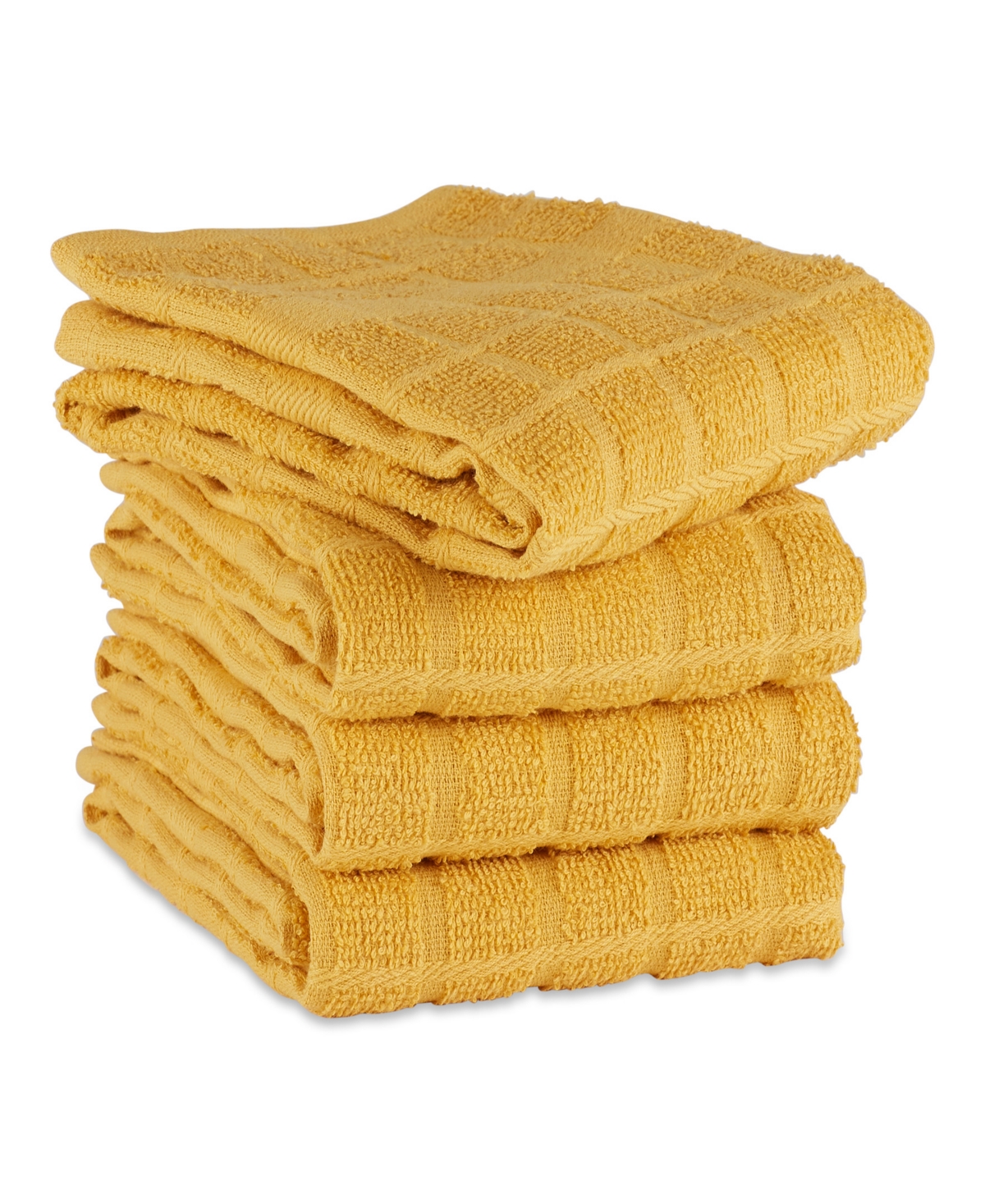 Design Imports Basic Terry Collection Windowpane Dishtowel Set, 16x26", Honey Gold Solid, 4 Piece In Honey Gold