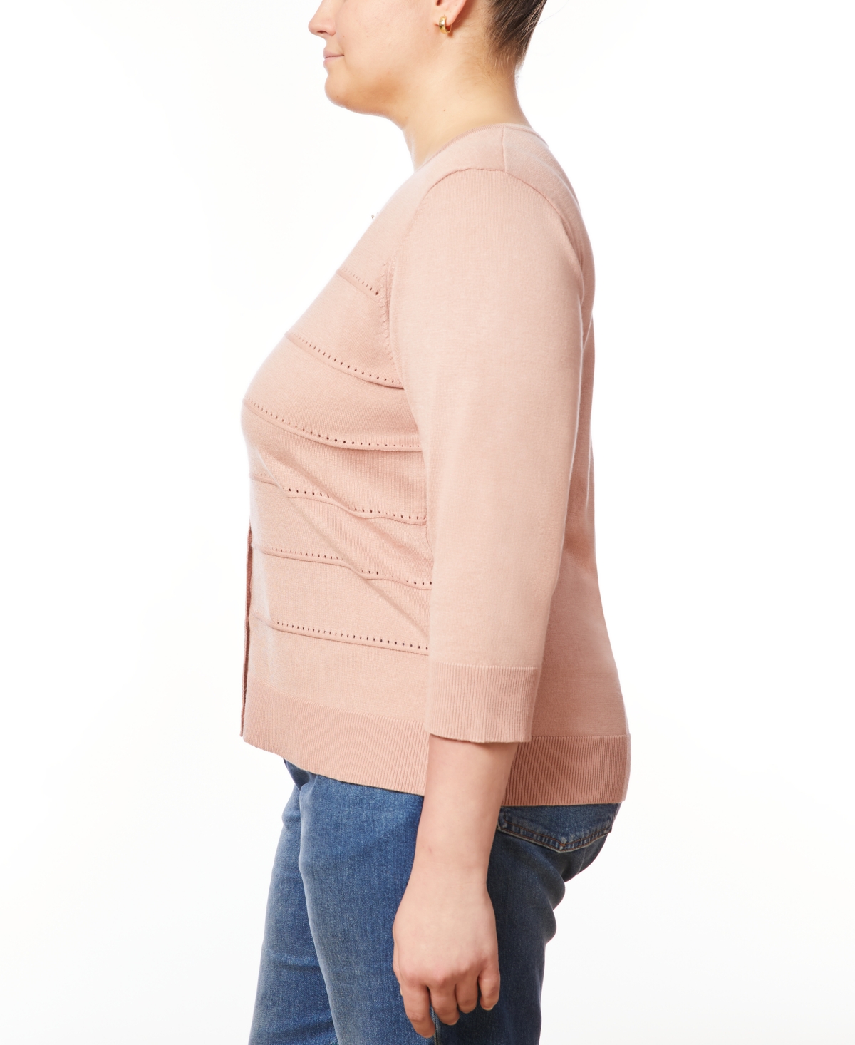 Melissa Paige Plus Size Pointelle Knit 3/4-Sleeve Button Front Cardigan
