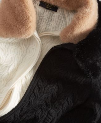 Women's Cashmere Faux-Fur-Collar Cable-Knit Jacket, Created for Macy's