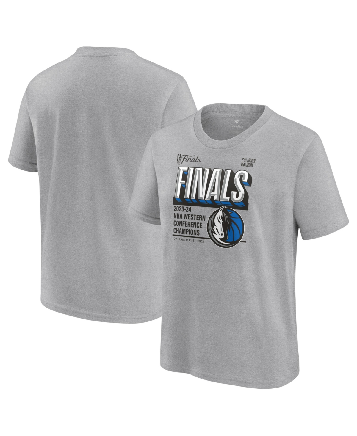 Fanatics Big Boys And Girls Heather Gray Dallas Mavericks 2024 Western Conference Champions Locker Room T-shi