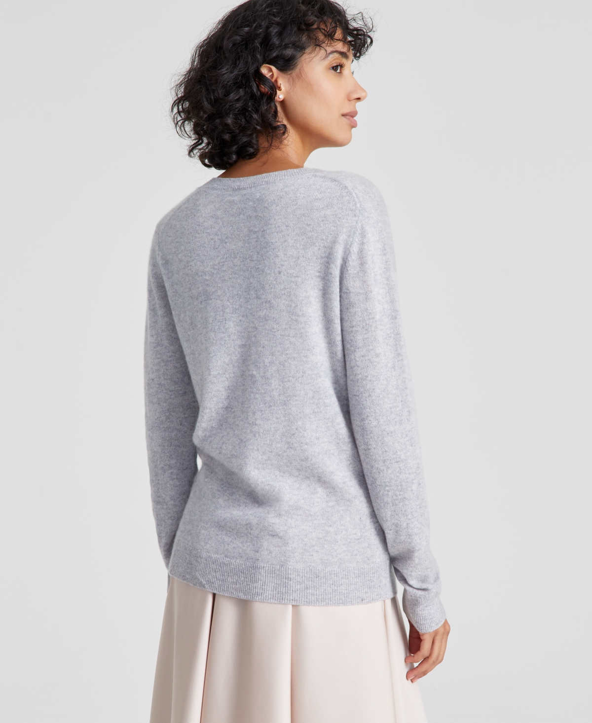 Charter Club 100% Cashmere Petite V-neck Long-sleeve Sweater, Created For Macy's In Ice Grey Heather