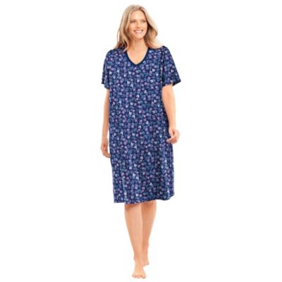 Women's Dreams and Co. V-Neck Short Sleeve Knee-Length Cotton Sleepshirt