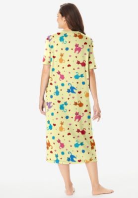 Women's Dreams and Co. V-Neck Short Sleeve Midi Cotton Sleep Shirt