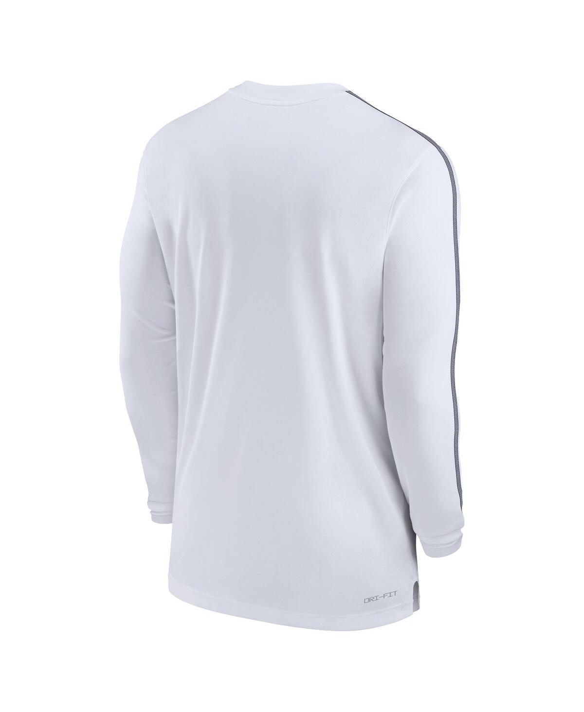 Shop Jordan Men's Michigan Wolverines 2024 Sideline Coach Uv Performance Long Sleeve T-shirt In White,navy
