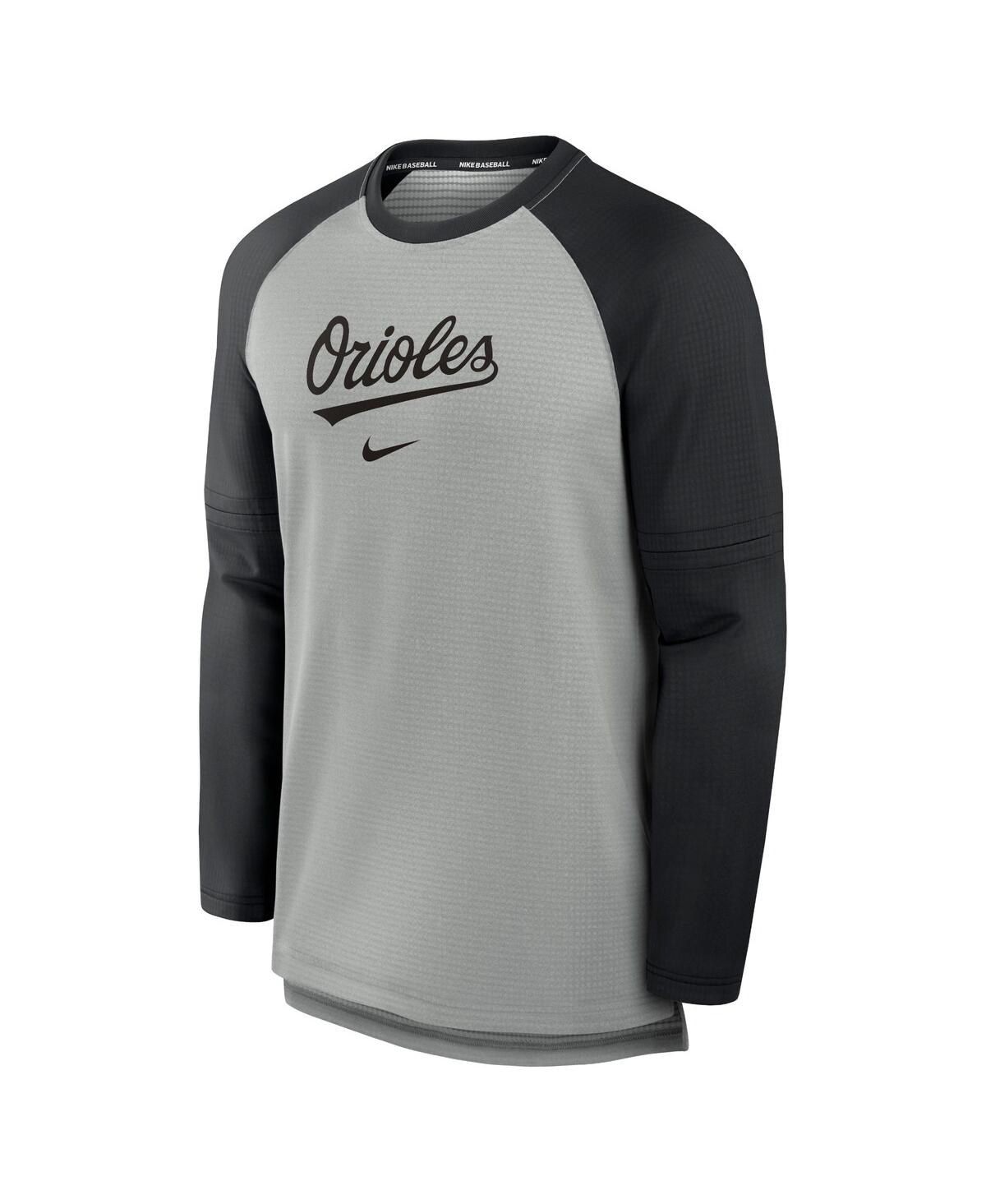 Nike Men'sBlack Baltimore Orioles Authentic Collection Game Time Raglan Performance Long Sleeve T-Shirt - Heather Gray, Black