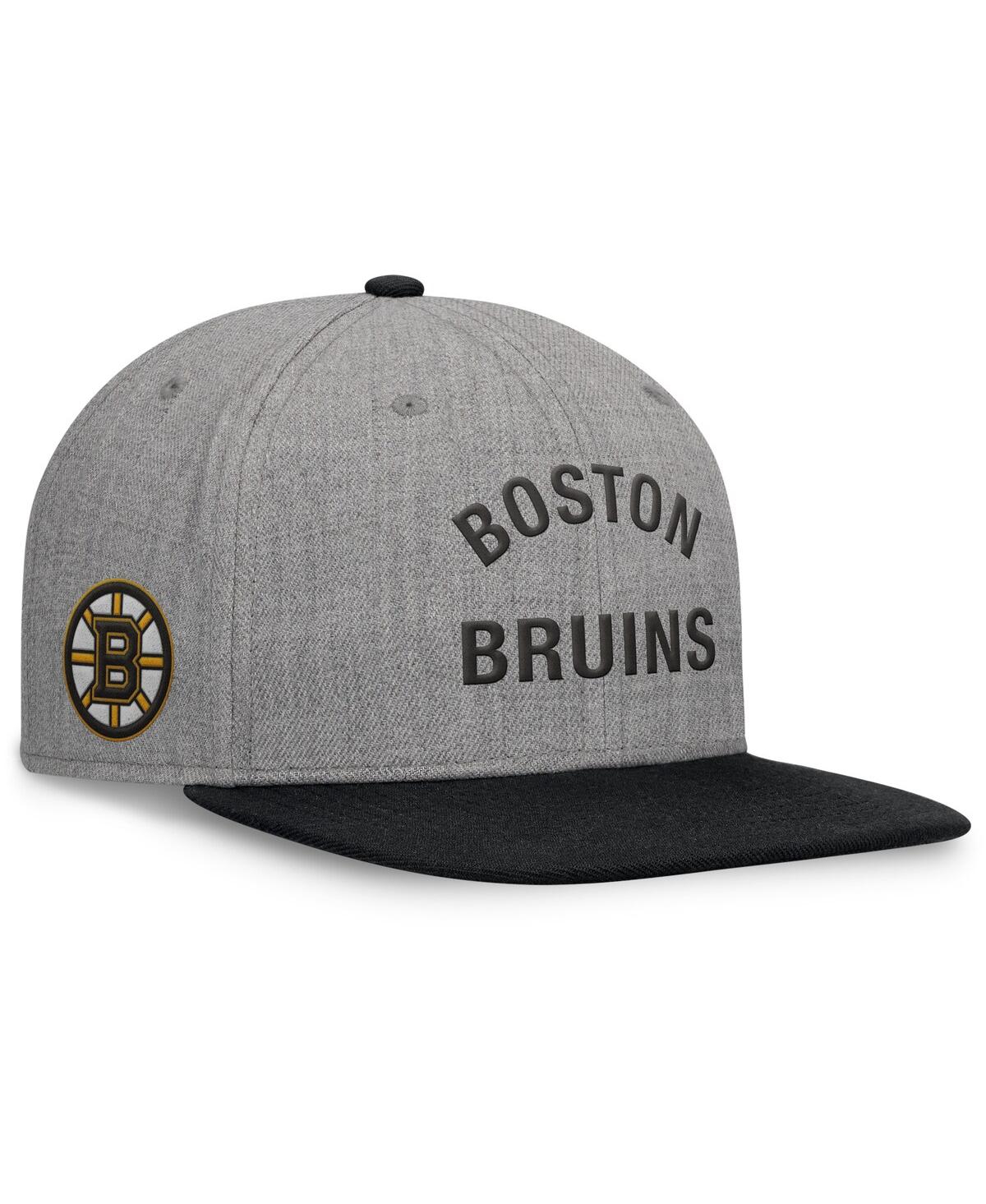 Men's Heather Gray Boston Bruins Elements Flat Brim Leather Strapback Hat - Heather Gray, Black