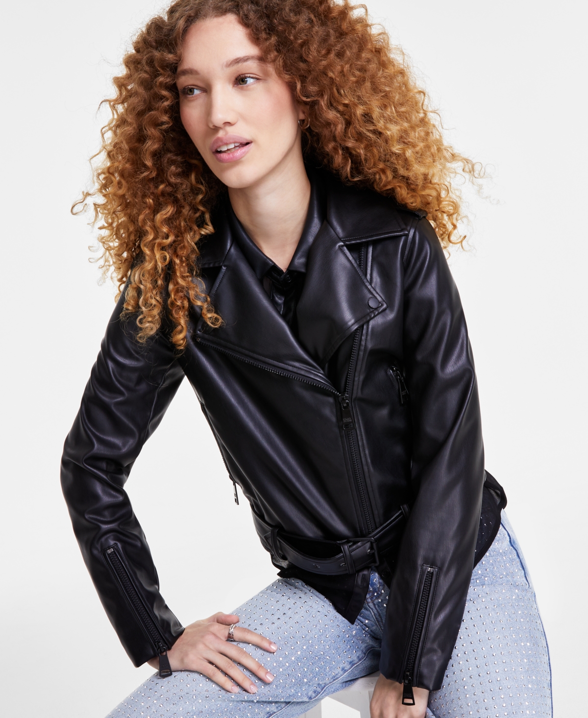 Dkny Jeans Women's Faux-Leather Moto Jacket - BLK - BLACK