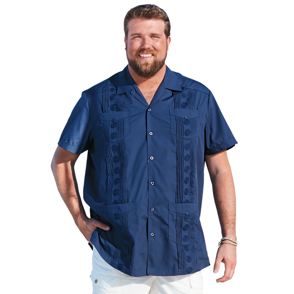 Big & Tall Ks Island Short-Sleeve Guayabera Shirt - Navy