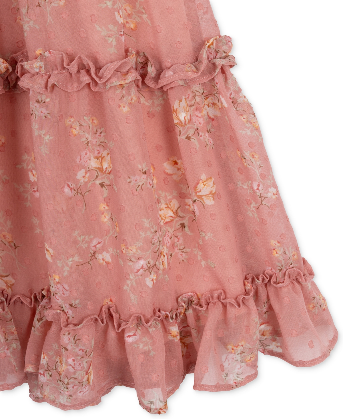 Rare Editions Big Girls V-Neck Floral-Clip-Dot-Chiffon Dress & Necklace, 2 Piece Set