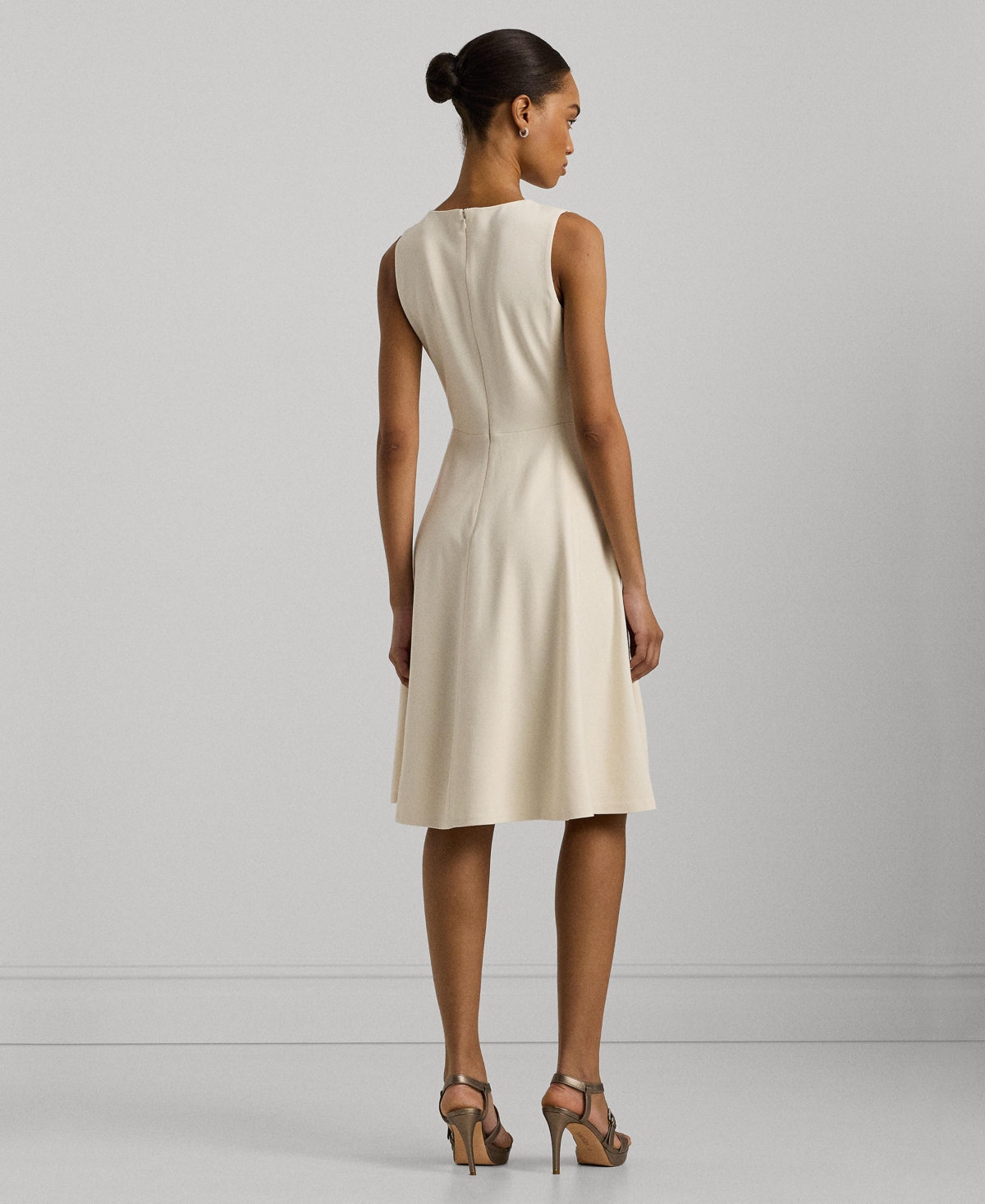 Ralph Lauren Sleeveless Flared Dress In Winter Cream