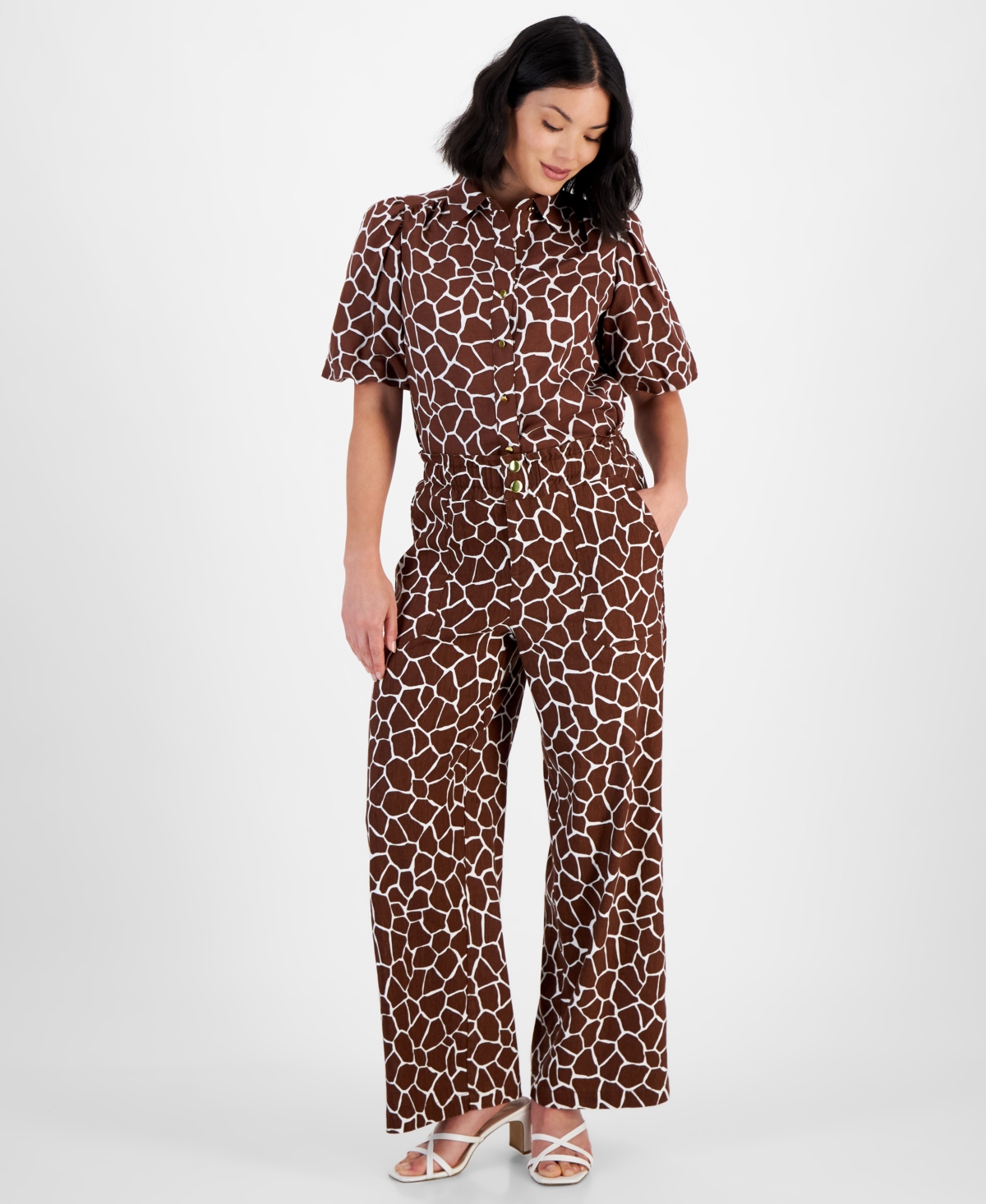 I.n.c. International Concepts Petite Printed Linen-Blend Wide-Leg Pants, Created for Macy's