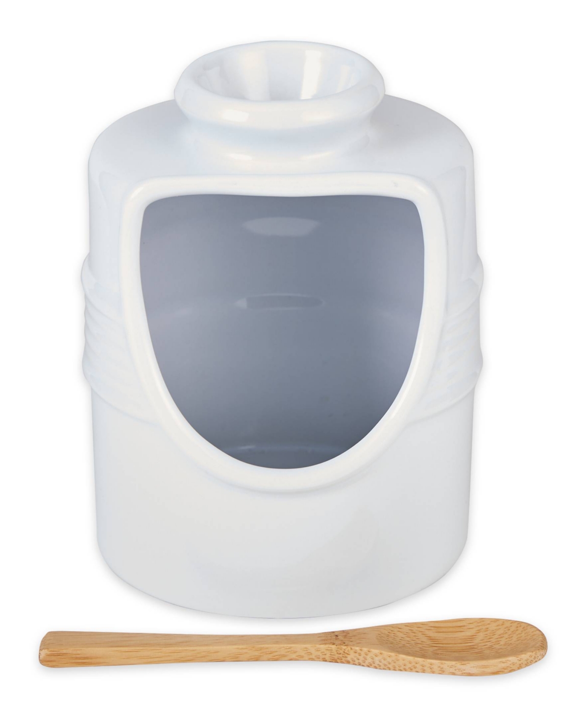RSVP INTERNATIONAL STONEWARE 2 PIECE 6 OUNCE MATTE WHITE SALT PIG AND SPOON SET 