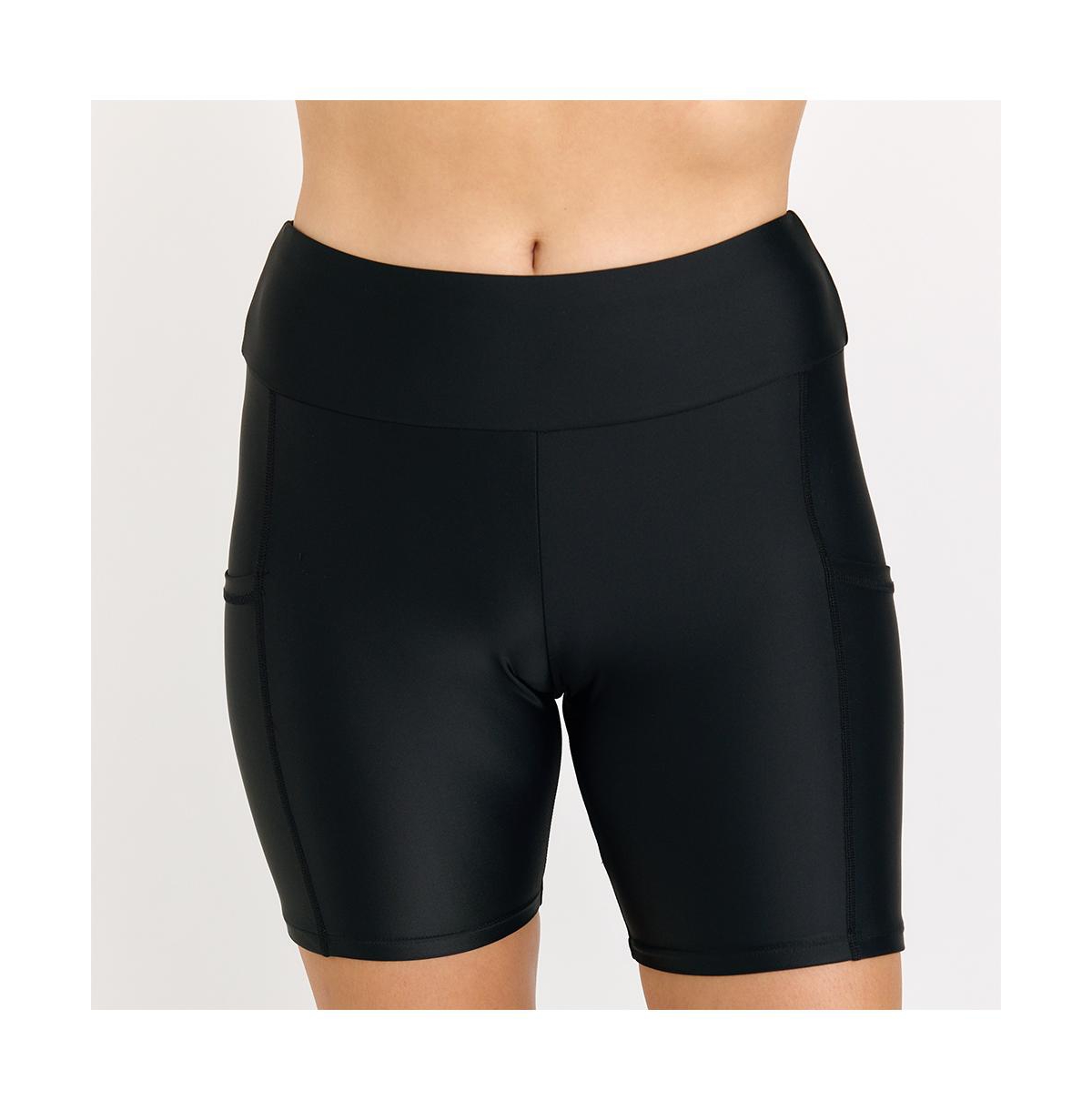 Calypsa Plus Size Mid-Thigh Swim Shorts With Pockets