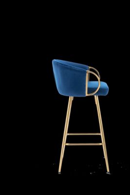 Blue Velvet Barstools with Chrome Base (Set of 2)