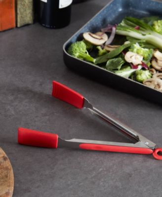Endurance 18/8 Stainless Steel 10.75" Red Square Silicone Tip Tongs