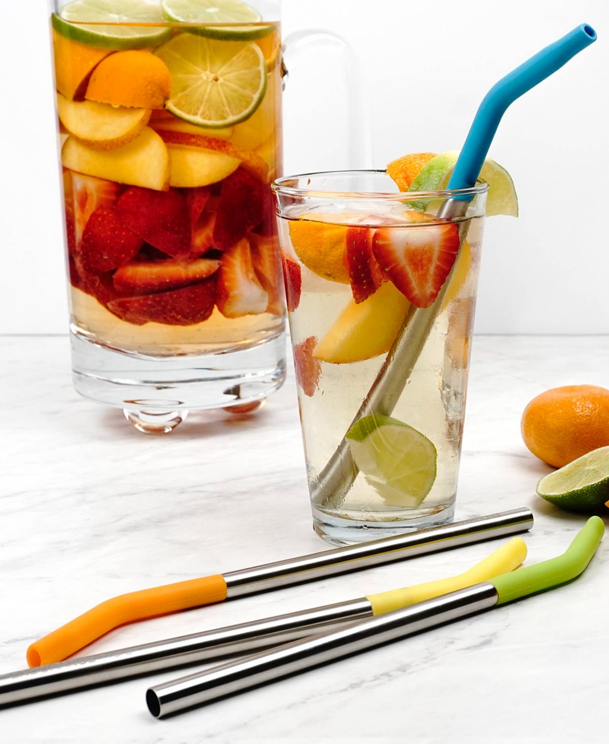 RSVP INTERNATIONAL ENDURANCE STAINLESS STEEL 5 PIECE 9" SILICONE TIP STRAW AND BRUSH SET 