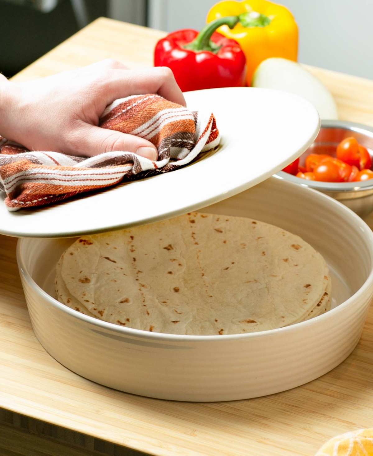 RSVP INTERNATIONAL 11" D STONEWARE WHITE TORTILLA WARMER 