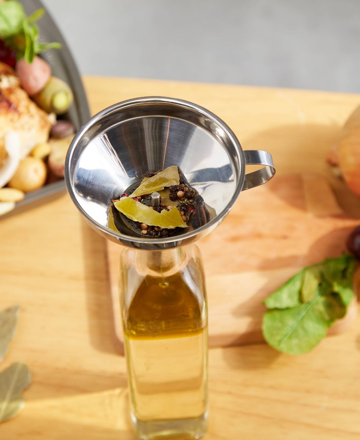 Rsvp International Endurance Stainless Steel 4" X 5" X 4.25" Deluxe Funnel With Removable Filter Set In Silver