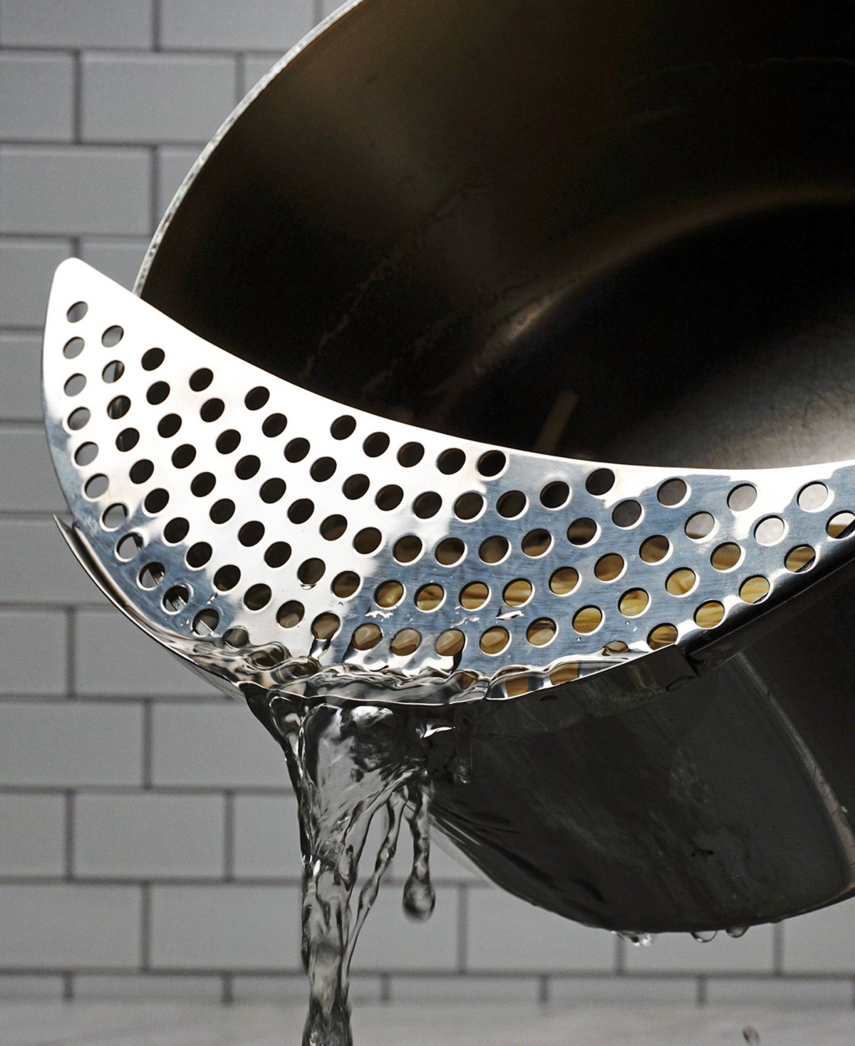 Rsvp International Endurance Stainless Steel 15"x3" Pierced Crescent Pot Strainer In Gray