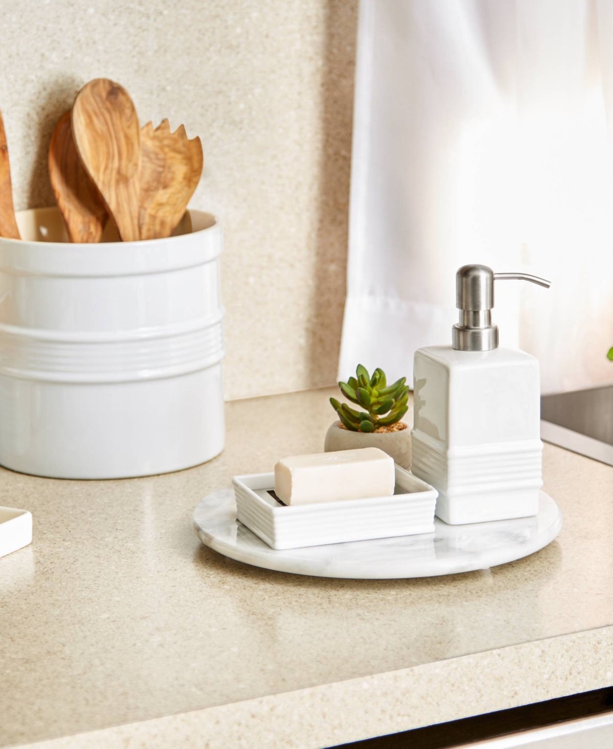 Shop Rsvp International Ceramic Stoneware And Stainless Steel 2.5x6.5" Pump Soap Dispenser In White
