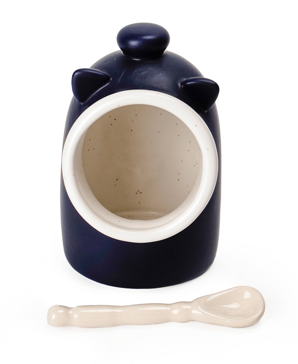 RSVP INTERNATIONAL STONEWARE 2 PIECE 6 OUNCE MATTE BLUE SALT PIG AND SPOON SET 