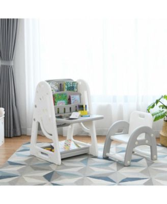 2-in-1 Kids Easel Desk Chair Set Book Rack Adjustable Art Painting Board