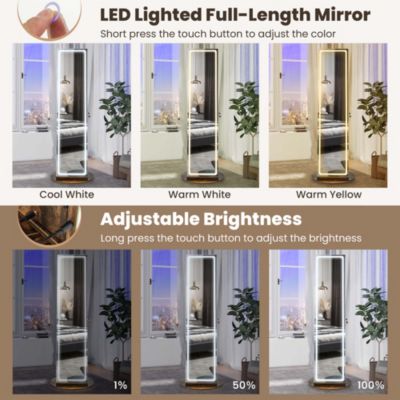360° Swivel Jewelry Cabinet Organizer 3-Color LED Mirror with Built-in Lights