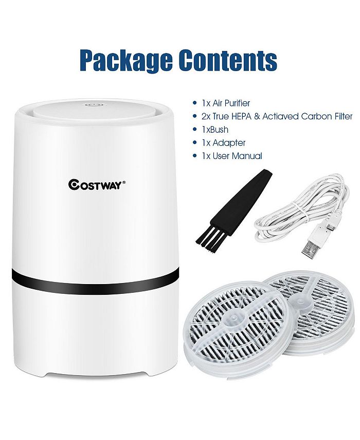 Costway Mini Ionic HEPA Air Purifier W/2pcs 3in1 Composite HEPA