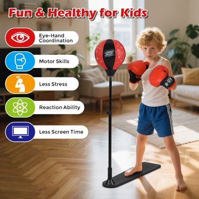 Kids Punching Bag w/Adjustable Stand Boxing Gloves Boxing Set