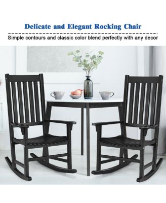 2PCS Wood Rocking Chair Porch Rocker High Back Garden Seat Indoor Outdoor Black