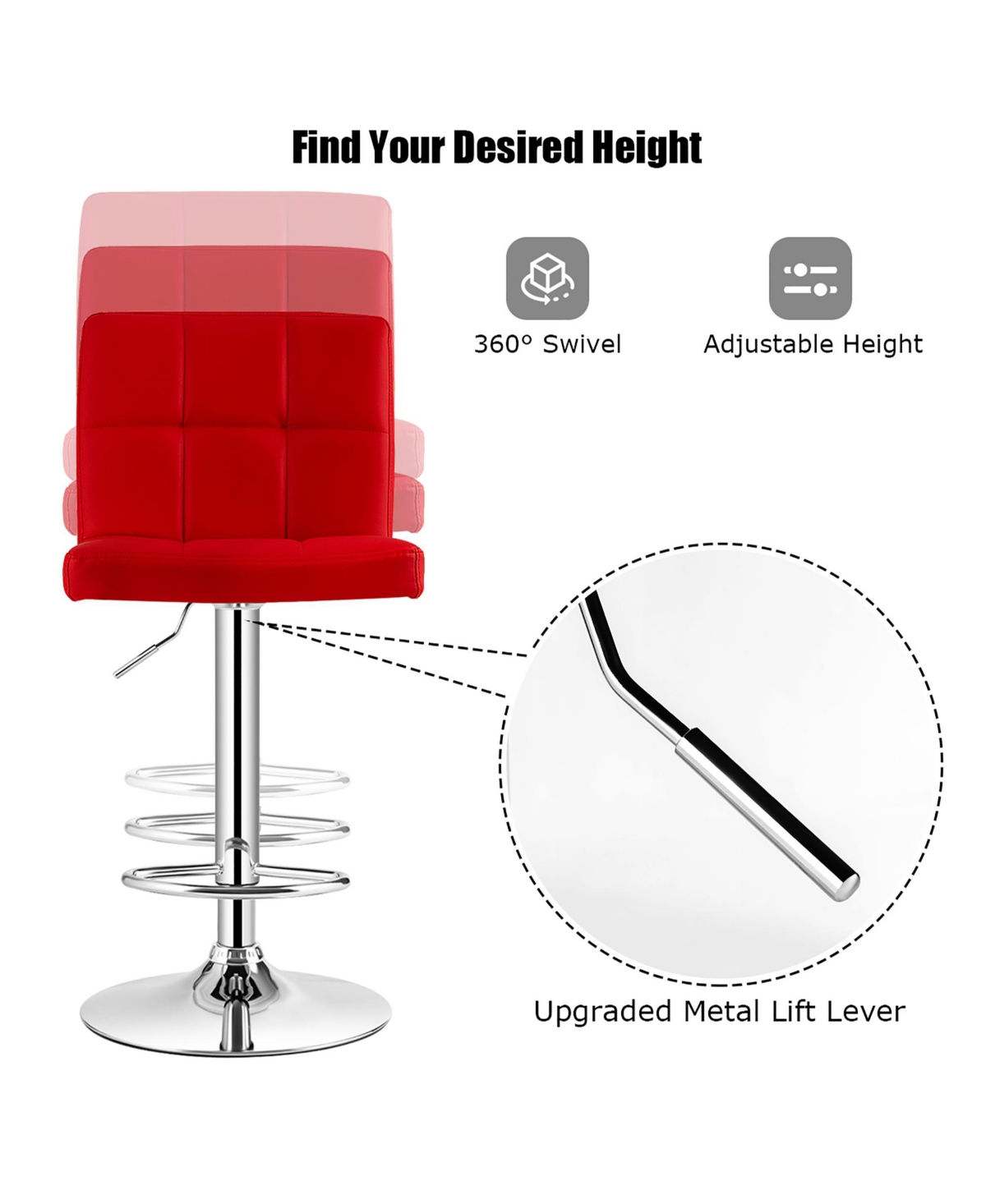Costway Set of 2 Adjustable Bar Stools Pu Leather Swivel Kitchen Counter Pub Chair