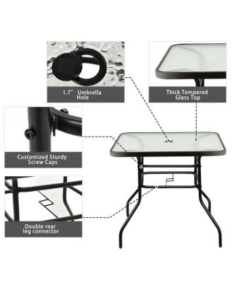 32'' Patio Square Table Tempered Glass Steel Frame Outdoor Pool Yard Garden