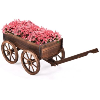 Wood Wagon Flower Planter Pot Stand With Wheels