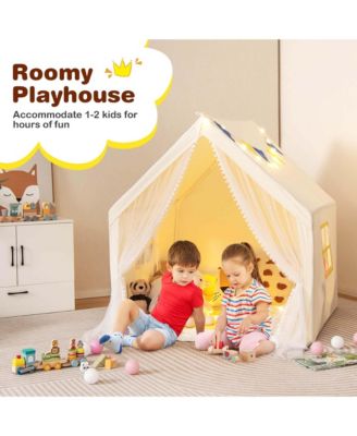 Large Play Tent Kids & Toddlers Playhouse with Washable Cotton Mat, Star Lights