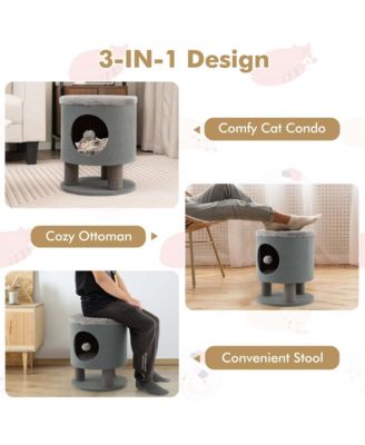 3-IN-1 Cat Condo Stool Kitty Bed with Scratching Posts & Plush Ball Toy