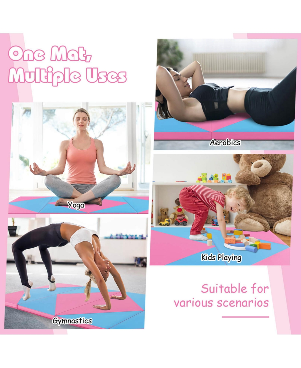 Costway Folding Gymnastics Mat 2'' Pu Leather Tumbling Exercise Mat Yoga Gym