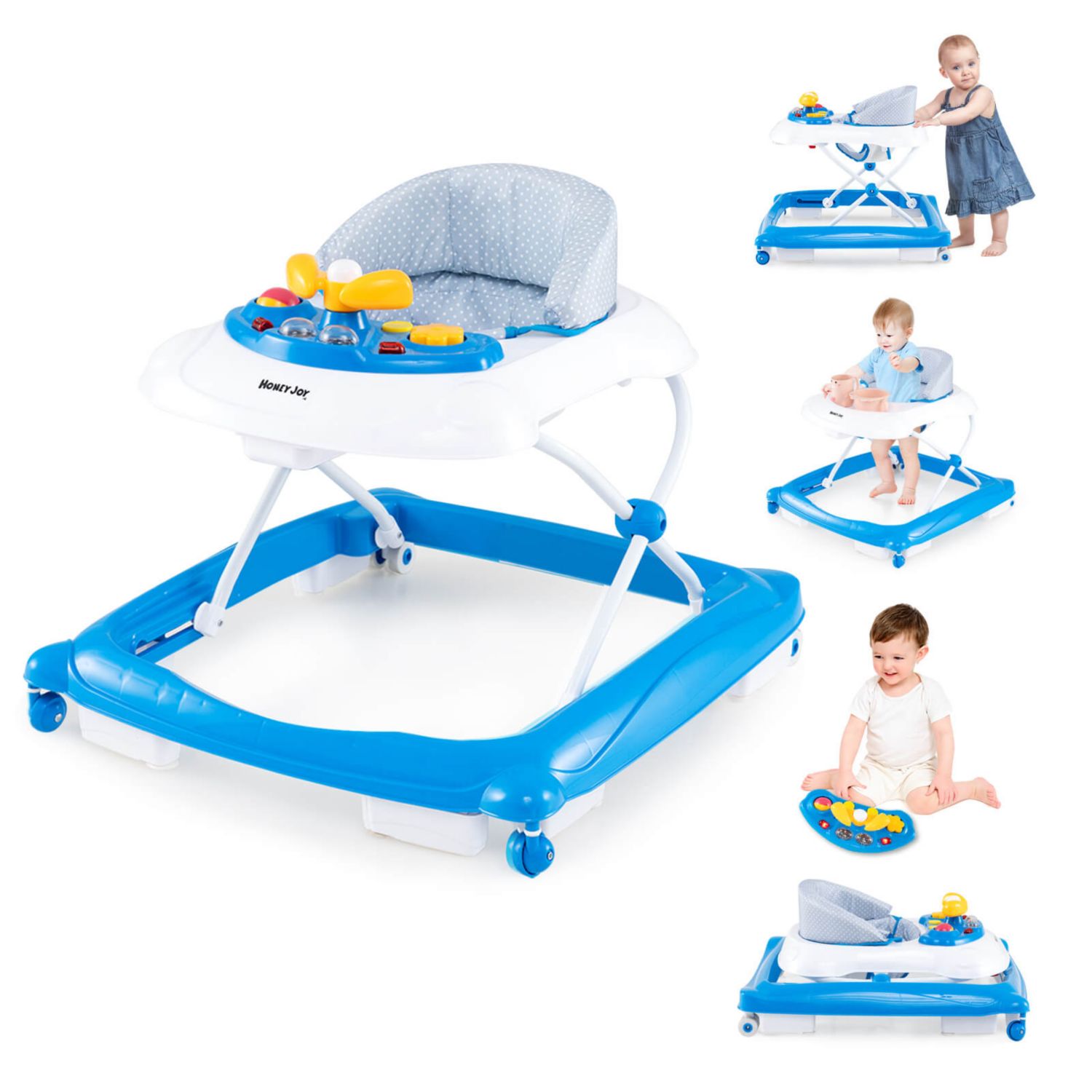 Foldable Baby Walker with 3 Adjustable Heights Comfy Padded Seat