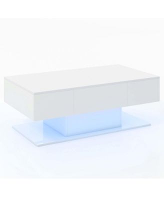 LED Coffee Table with 2 Drawers 20-Color Dimmable LED Lights & Remote Control