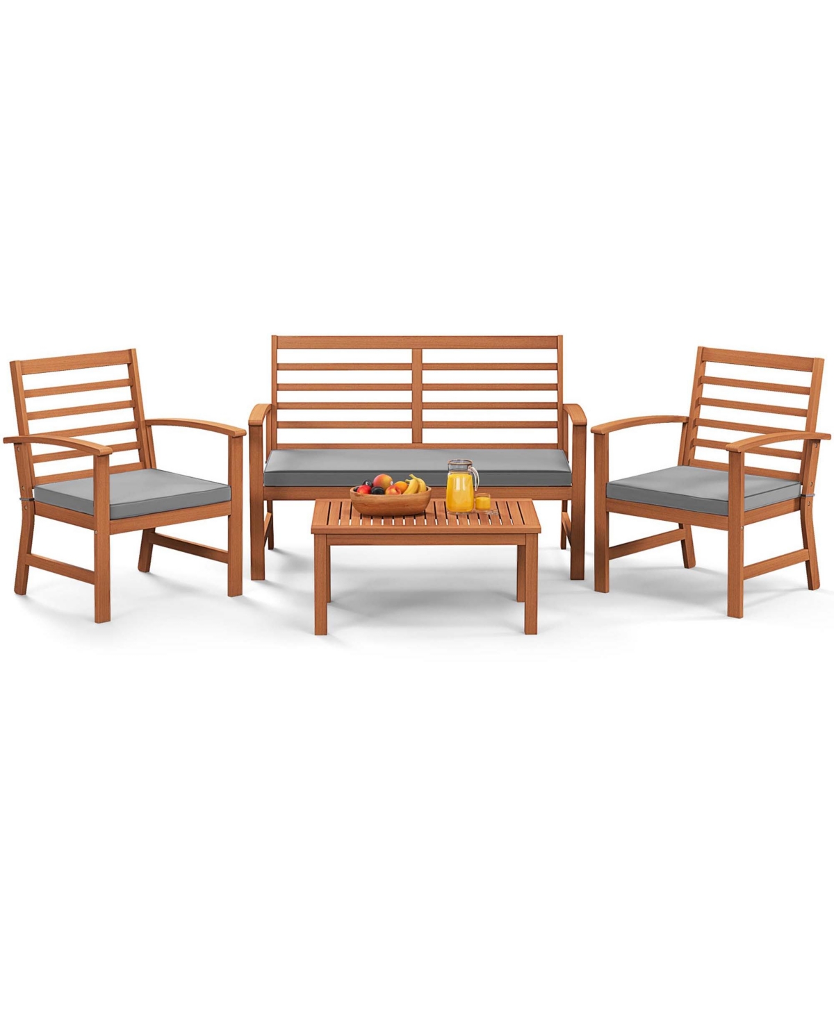 Costway 4 Pcs Outdoor Furniture Set with Soft Seat Cushions Stable Acacia Wood Frame
