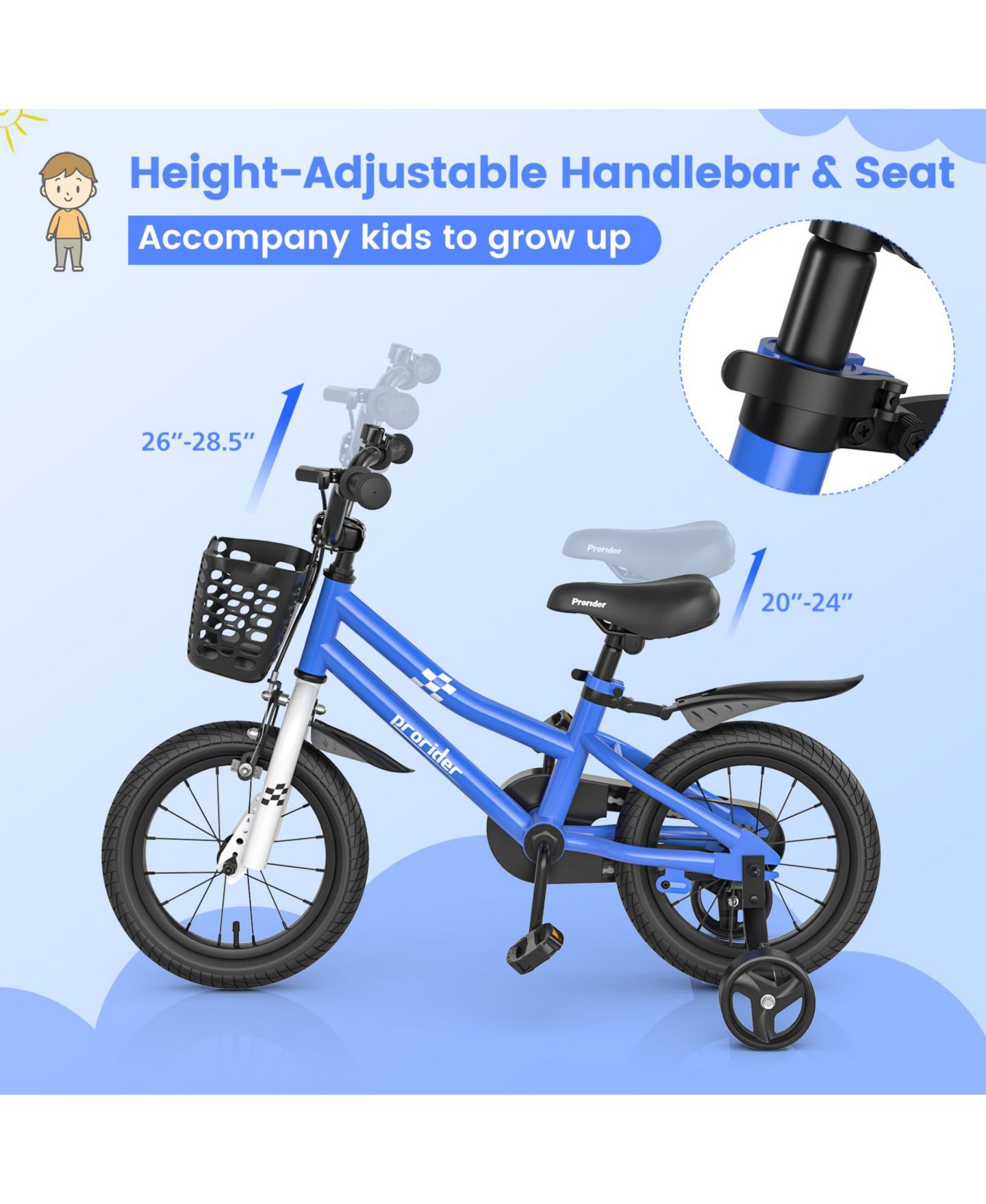 Детская игрушка Costway 14" Kids' Bike with Removable Training Wheels & Basket, Ages 3-5, цвет: Синий — фото 4