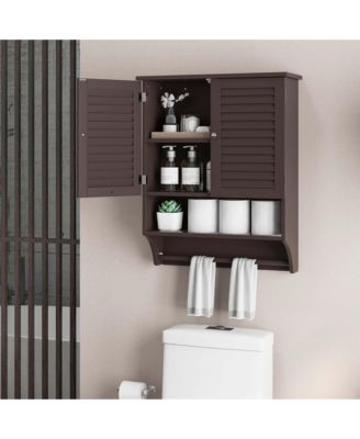 Bathroom Wall Mounted Medicine Cabinet with Louvered Doors and Towel Bar