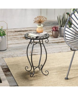 Mosaic Outdoor Side Table, Round End Table with Weather Resistant Ceramic Tile Tabletop