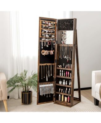 Mirrored Jewelry Cabinet Armoire Lockable Standing Storage Organizer with Shelf