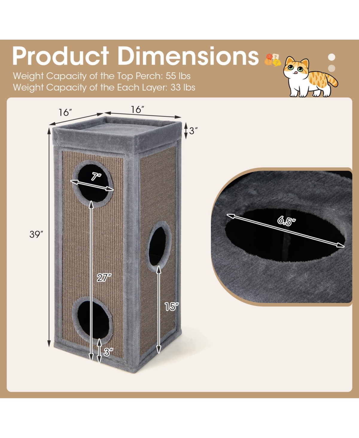 Costway 4-Story Cat House 39'' Cat Condo with Scratching Posts & 4 Soft Plush Cushions
