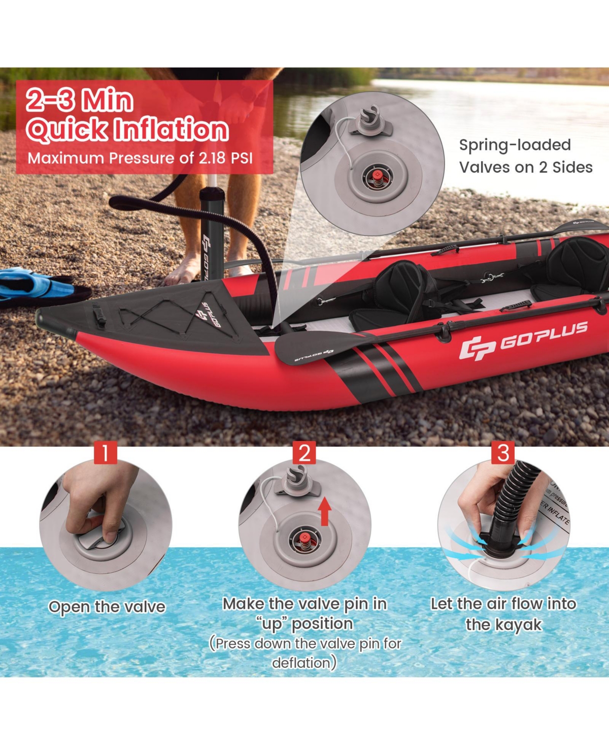 Costway Inflatable Kayak Set Portable 2-person Kayak with Aluminium Oars Eva Padded Seat