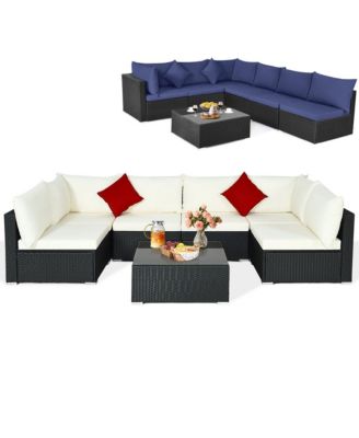 7PCS Patio Rattan Furniture Set Sectional Sofas Cushion Covers