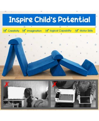 6 PCS Kids Play Sofa Set Modular Convertible Foam Folding Couch Toddler Playset