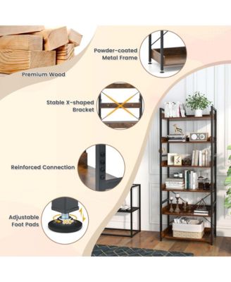 6-Tier Bookshelf Open Display Shelves Storage Rack Metal Frame